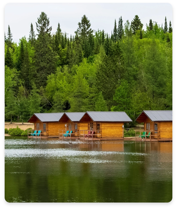 Cabins by the water at an outfitter lodge